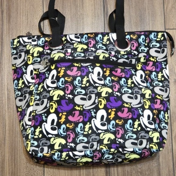 Disney Handbags - Disney Parks Large Water Resistant Tote Bag All Over Print Colorful Top Zip Bag